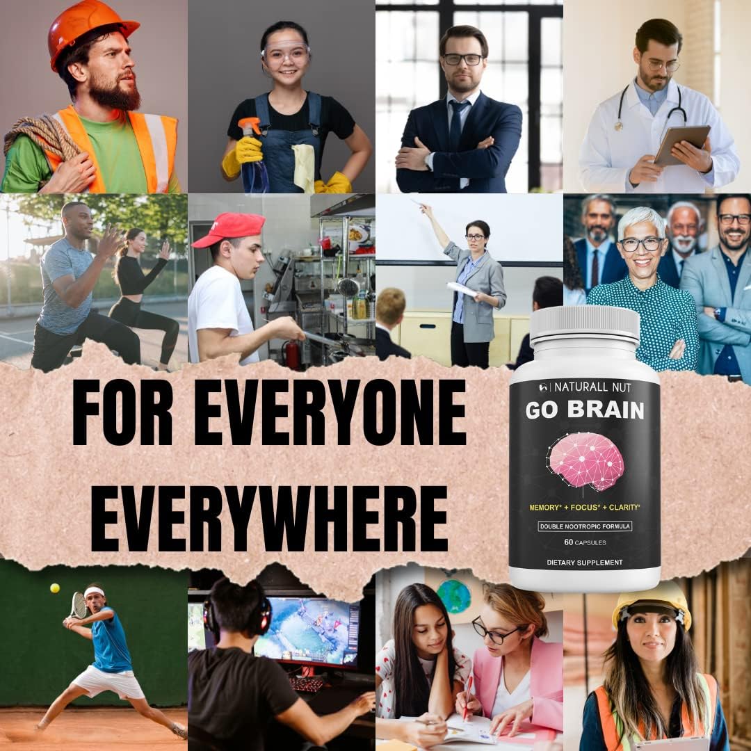 Double Nootropic Formula for Memory and Focus with Ginkgo Biloba and Bacopa Monnieri - Brain Supplements for Women & Men