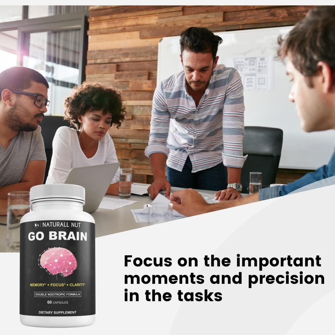 Double Nootropic Formula for Memory and Focus with Ginkgo Biloba and Bacopa Monnieri - Brain Supplements for Women & Men