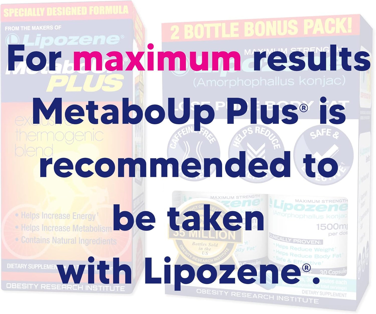 Double Pack Lipozene Weight Loss Pills with MetaboUp Plus Thermogenic Supplement - Appetite Suppressant for Effective Results