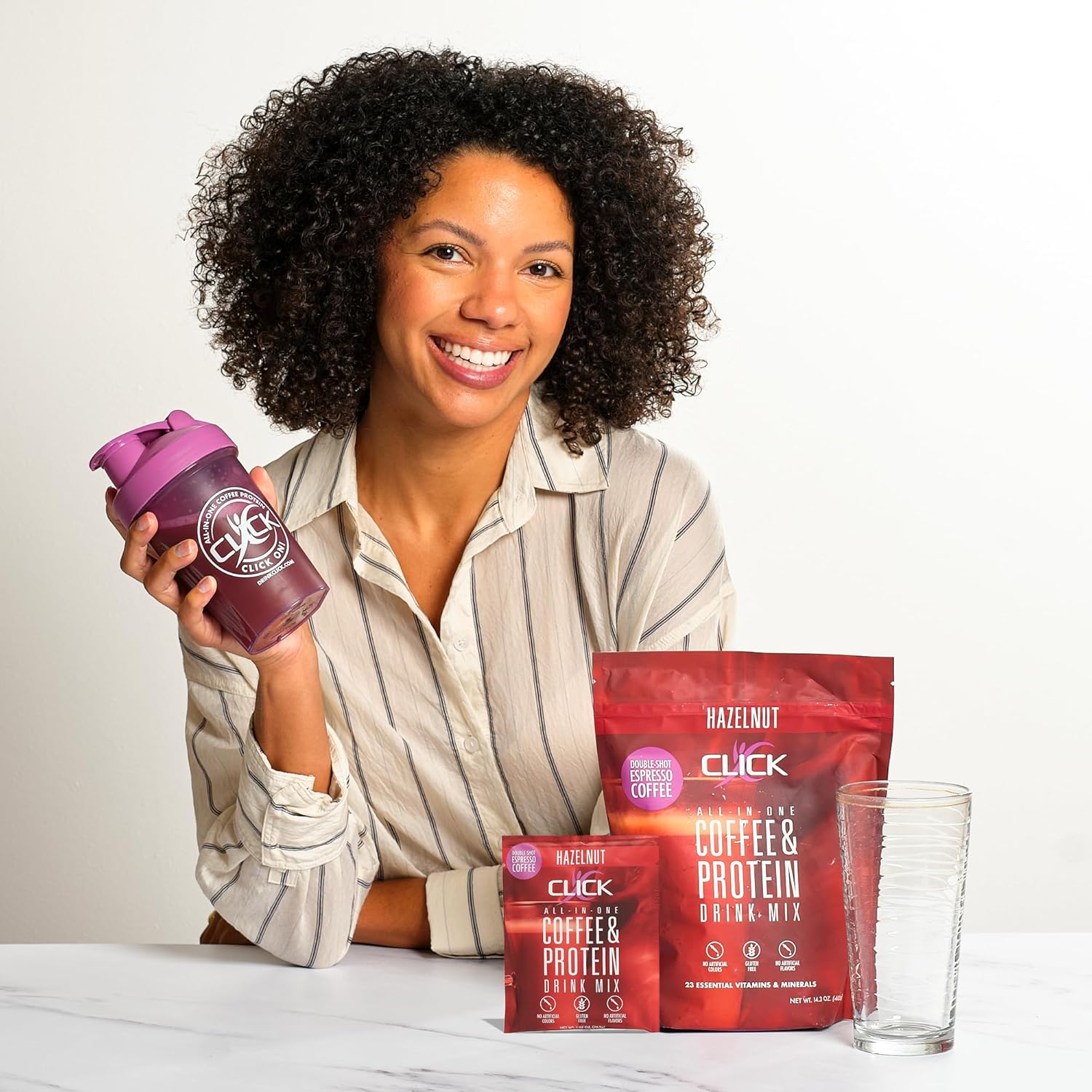 Double Shot Espresso Click Coffee Protein Powder - 16g Protein, 23 Vitamins, Low Calorie Meal Replacement - Hazelnut Flavor