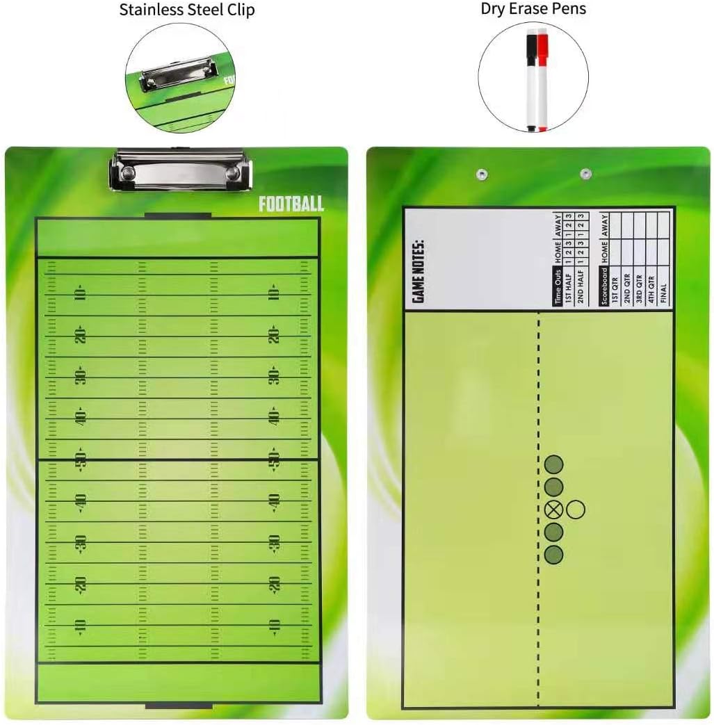 Double-Sided Dry-Erase Football Coaching Board Clipboard for American Football Coaches - Includes 2 Erasable Pens by BETTERLINE