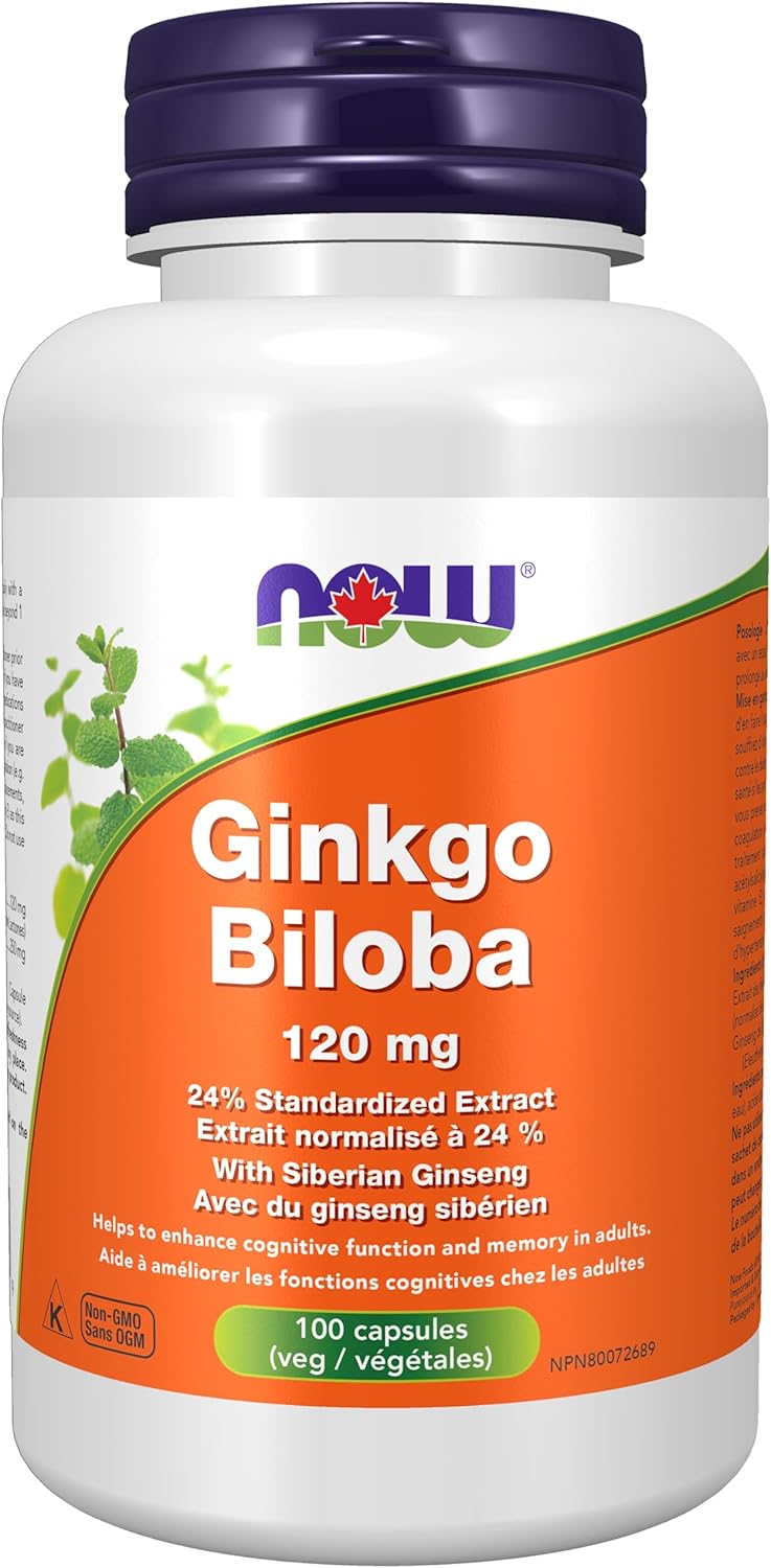 Double Strength Ginkgo Biloba 120mg Supplements by NOW Foods - Non-GMO, 100 Veg Capsules
