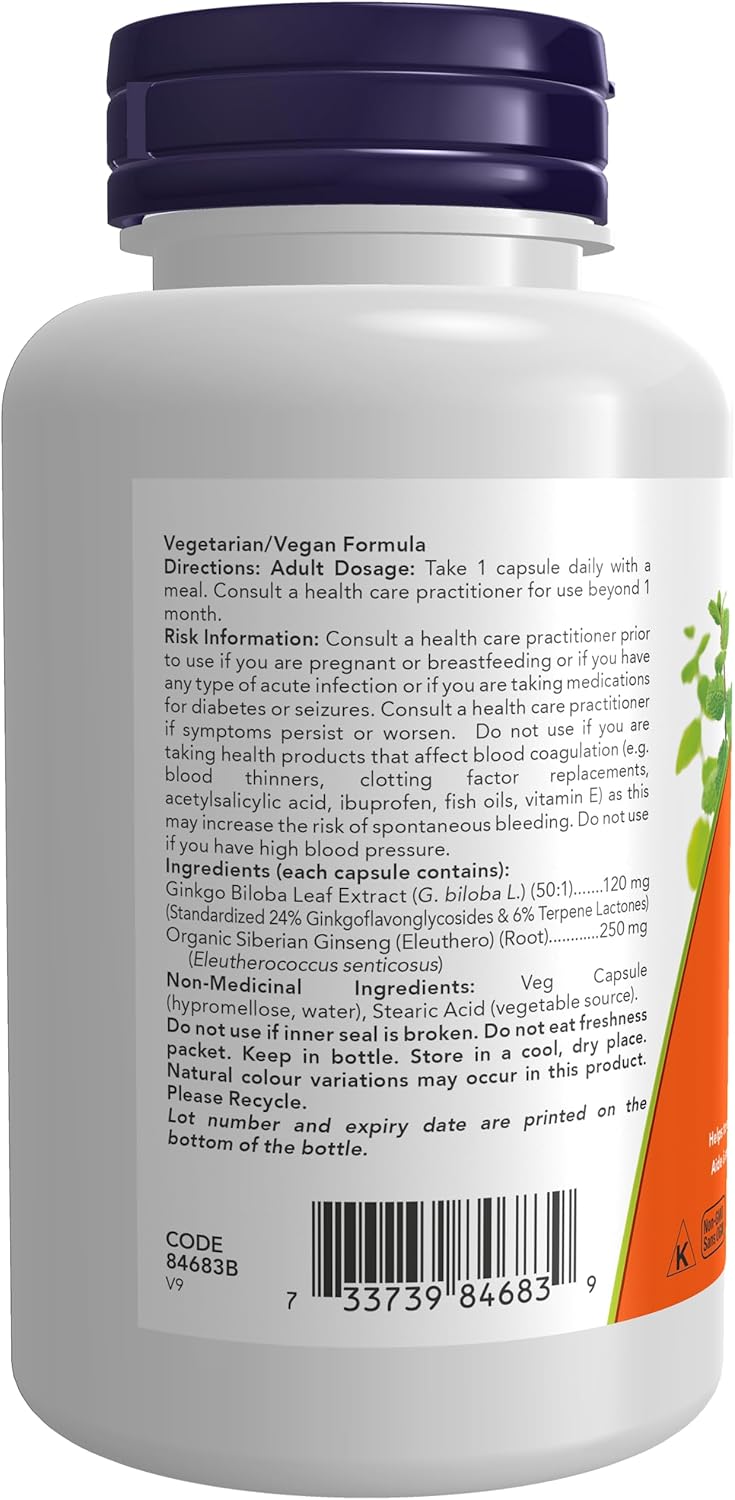 Double Strength Ginkgo Biloba 120mg Supplements by NOW Foods - Non-GMO, 100 Veg Capsules