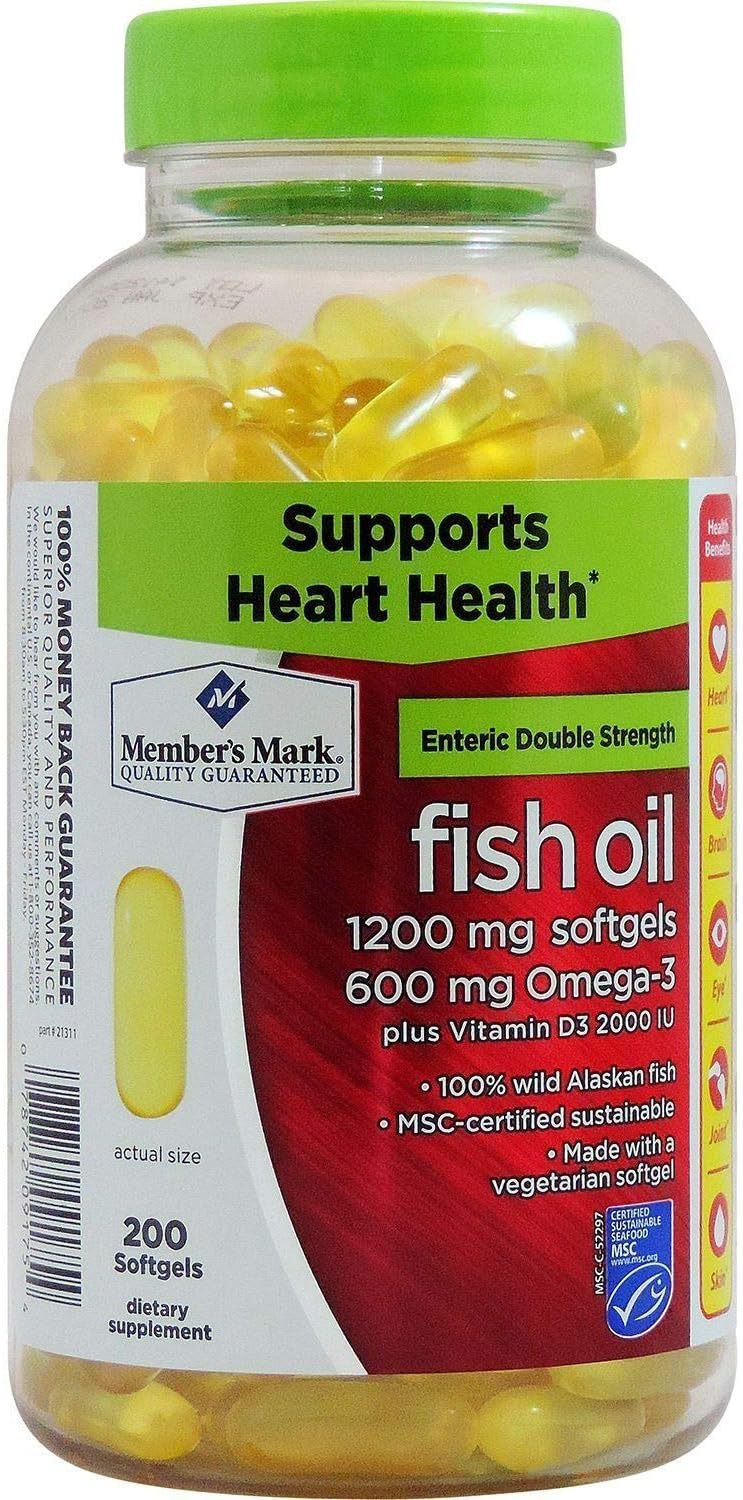 Double Strength Member's Mark Enteric Fish Oil Softgels - 1200mg, 200 Count