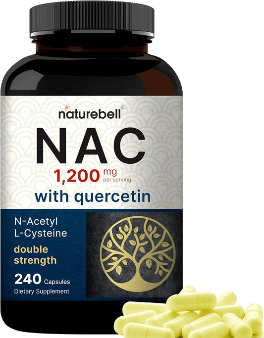Double Strength NAC Supplement 1200mg | 240 Capsules with Quercetin for Immune, Liver, Lung Health