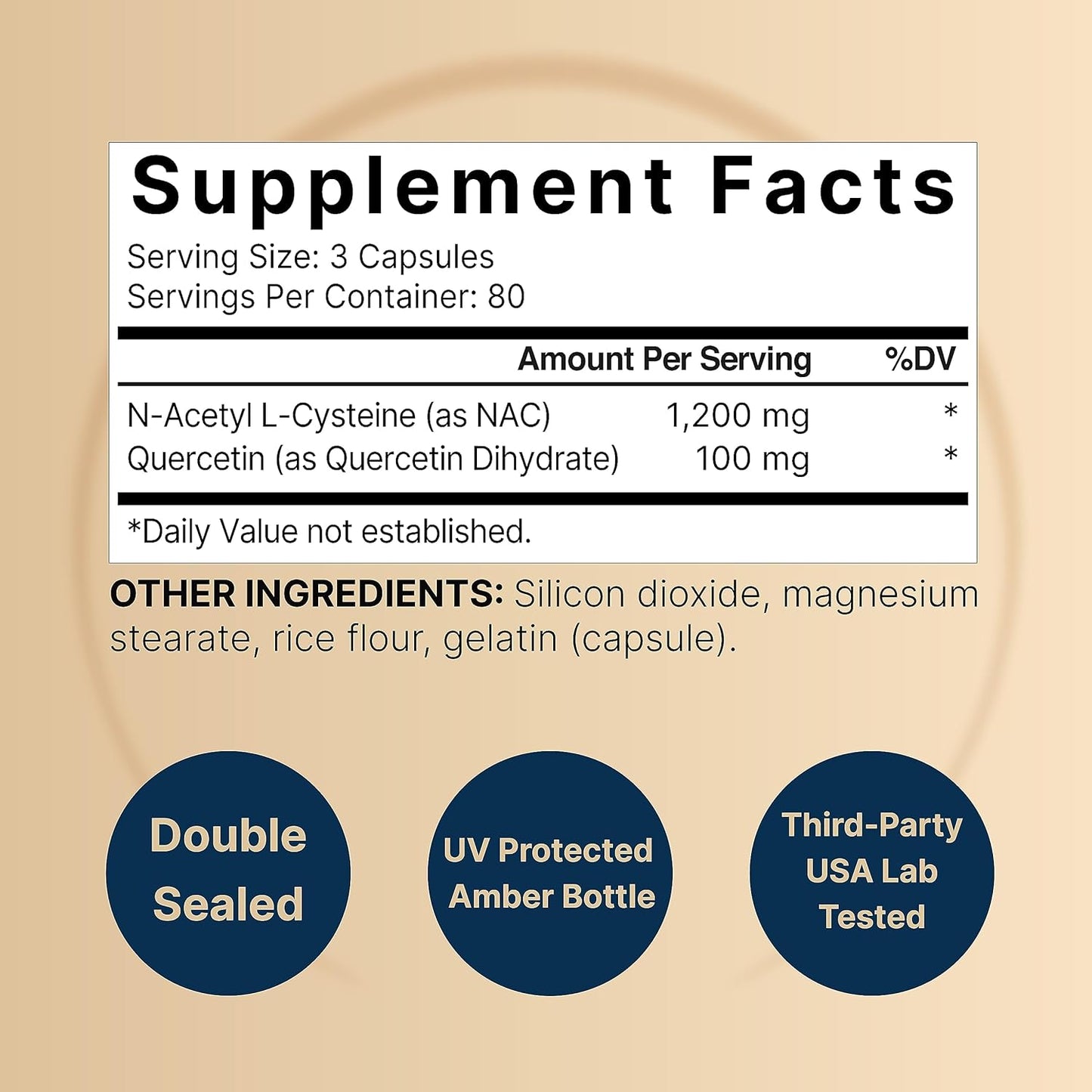 Double Strength NAC Supplement 1200mg | 240 Capsules with Quercetin for Immune, Liver, Lung Health