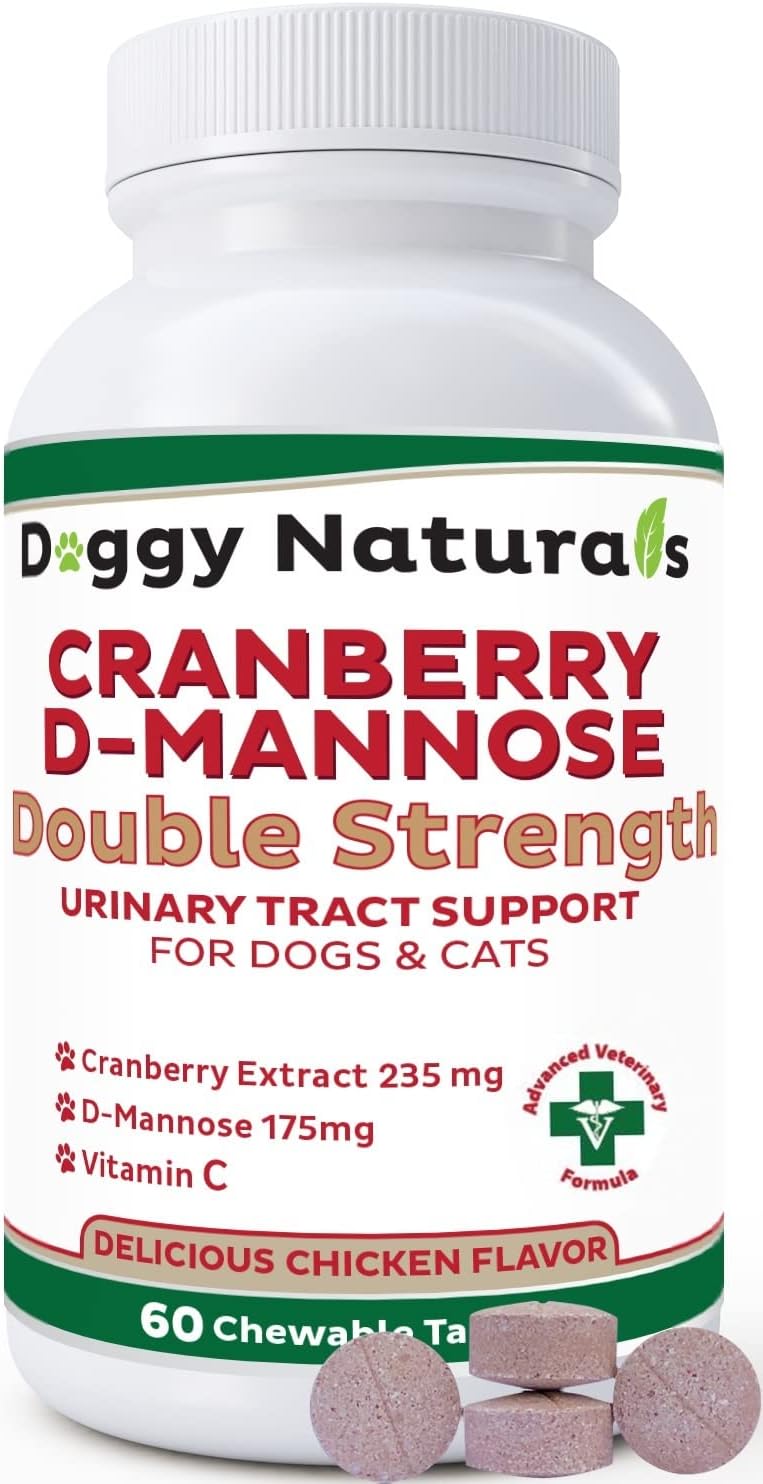Double Strength Pet Cranberry D-Mannose Tablets for UTI Prevention in Dogs & Cats - 60 Count