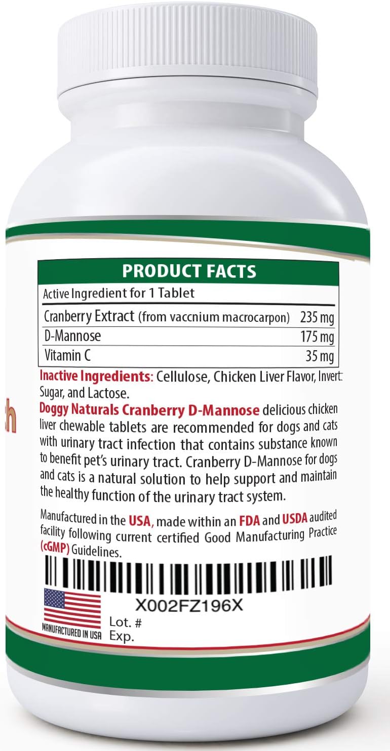 Double Strength Pet Cranberry D-Mannose Tablets for UTI Prevention in Dogs & Cats - 60 Count