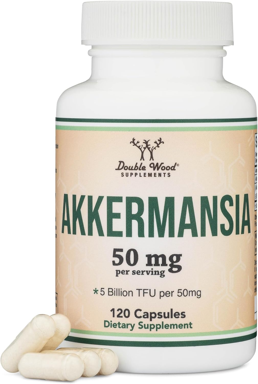 Double Wood Akkermansia Probiotic Capsules - 60 Capsules, 50mg, Third Party Tested, 5 Billion TFU, 50 Billion CFU