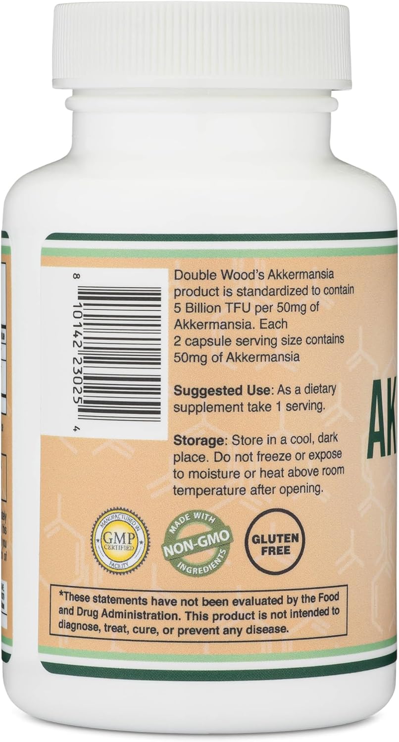 Double Wood Akkermansia Probiotic Capsules - 60 Capsules, 50mg, Third Party Tested, 5 Billion TFU, 50 Billion CFU