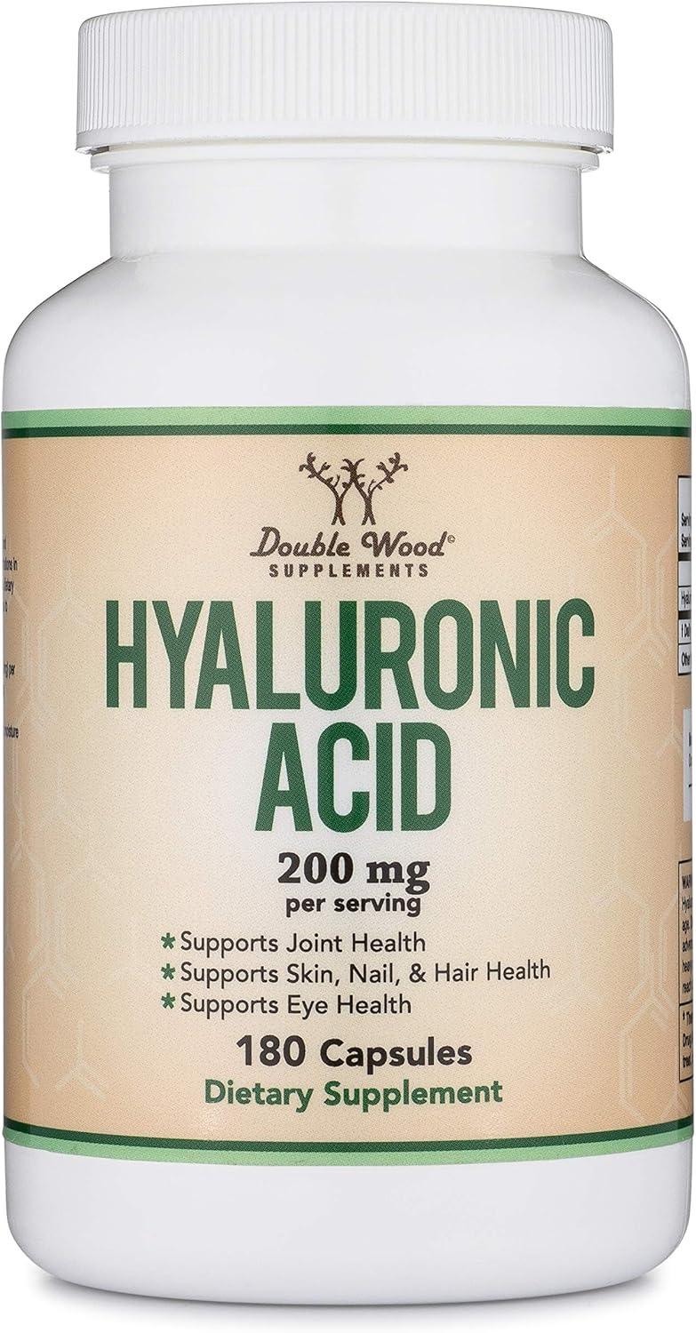 Double Wood Hyaluronic Acid Capsules - 180 Count (200mg Per Serving) for Skin and Face Aging Support - Gluten Free Supplement by Double Wood