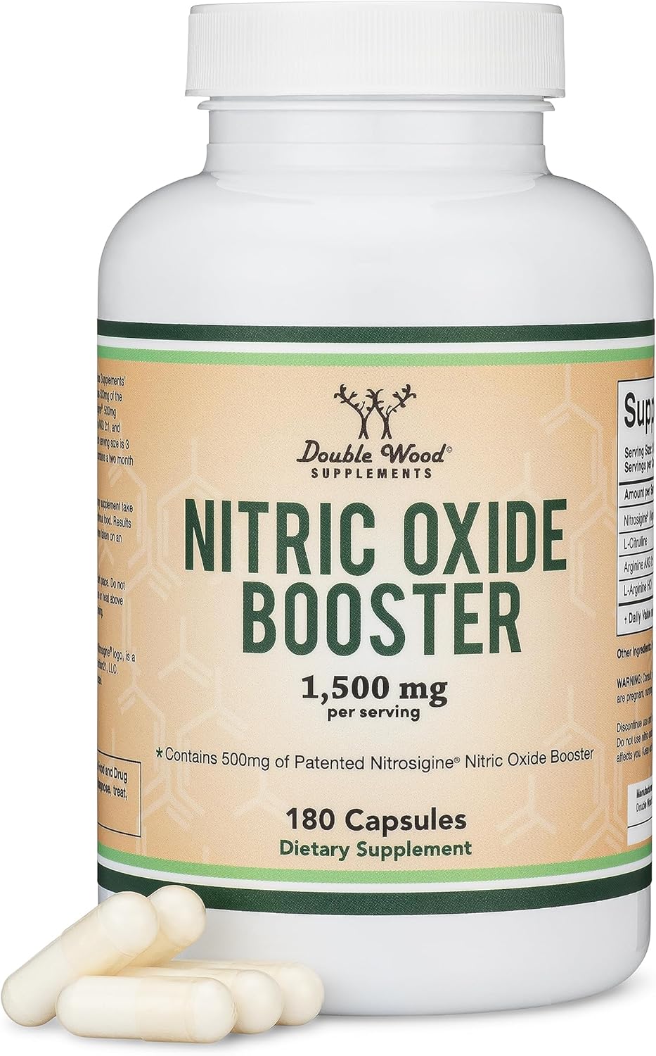 Double Wood Nitric Oxide Booster Supplement - Stim-Free Pre Workout with Nitrosigine, L-Arginine, L-Citrulline - 180 Capsules
