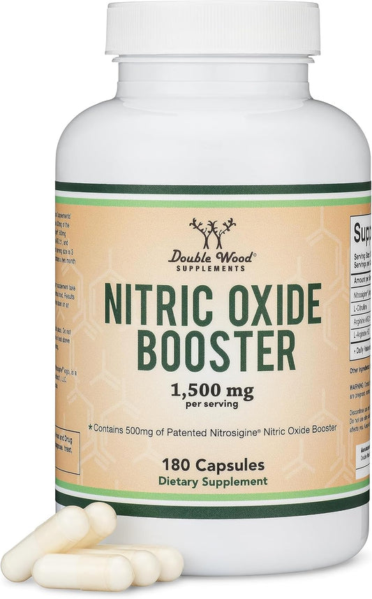 Double Wood Nitric Oxide Booster Supplement - Stim-Free Pre Workout with Nitrosigine, L-Arginine, L-Citrulline - 180 Capsules