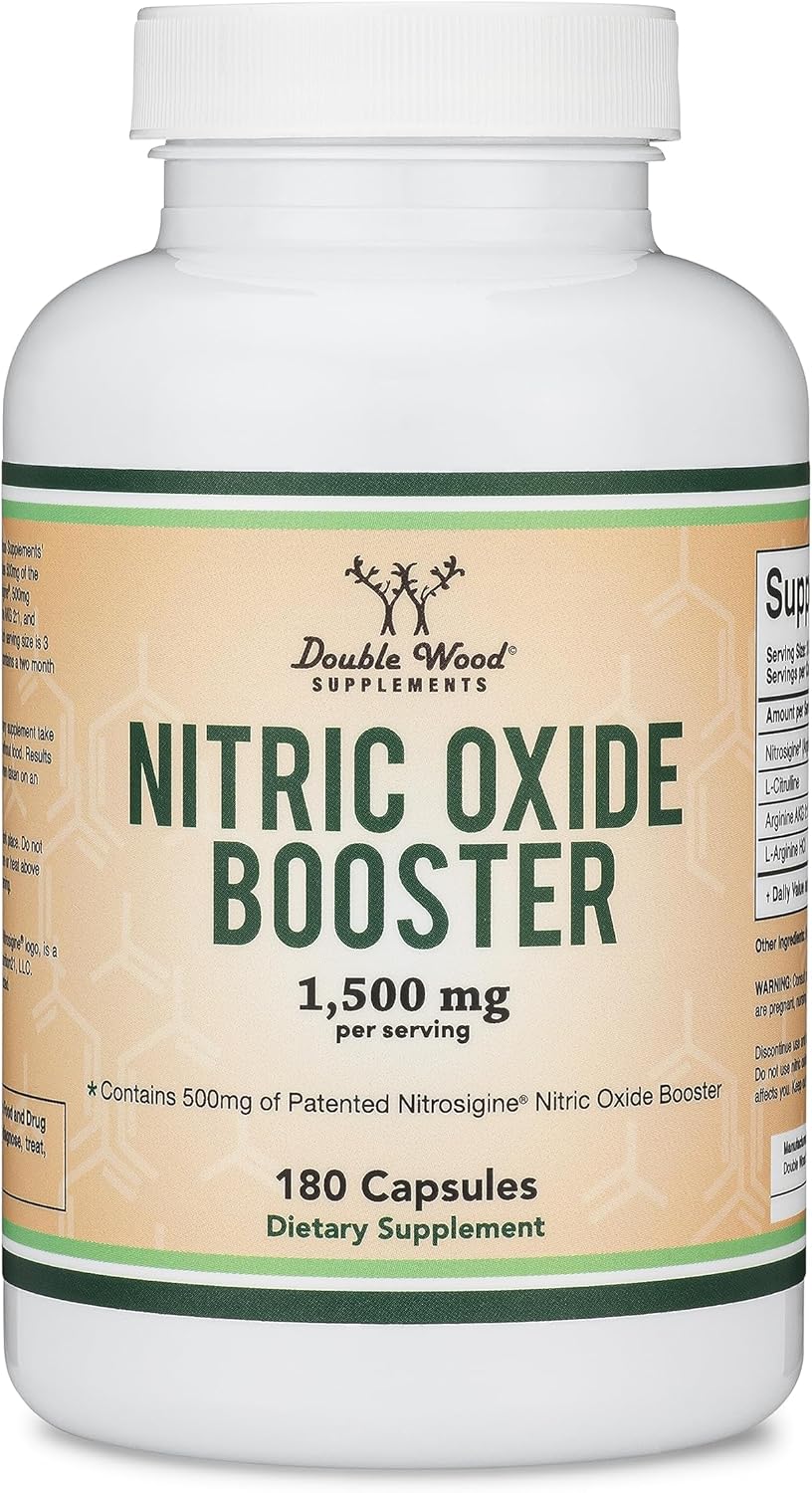 Double Wood Nitric Oxide Booster Supplement - Stim-Free Pre Workout with Nitrosigine, L-Arginine, L-Citrulline - 180 Capsules