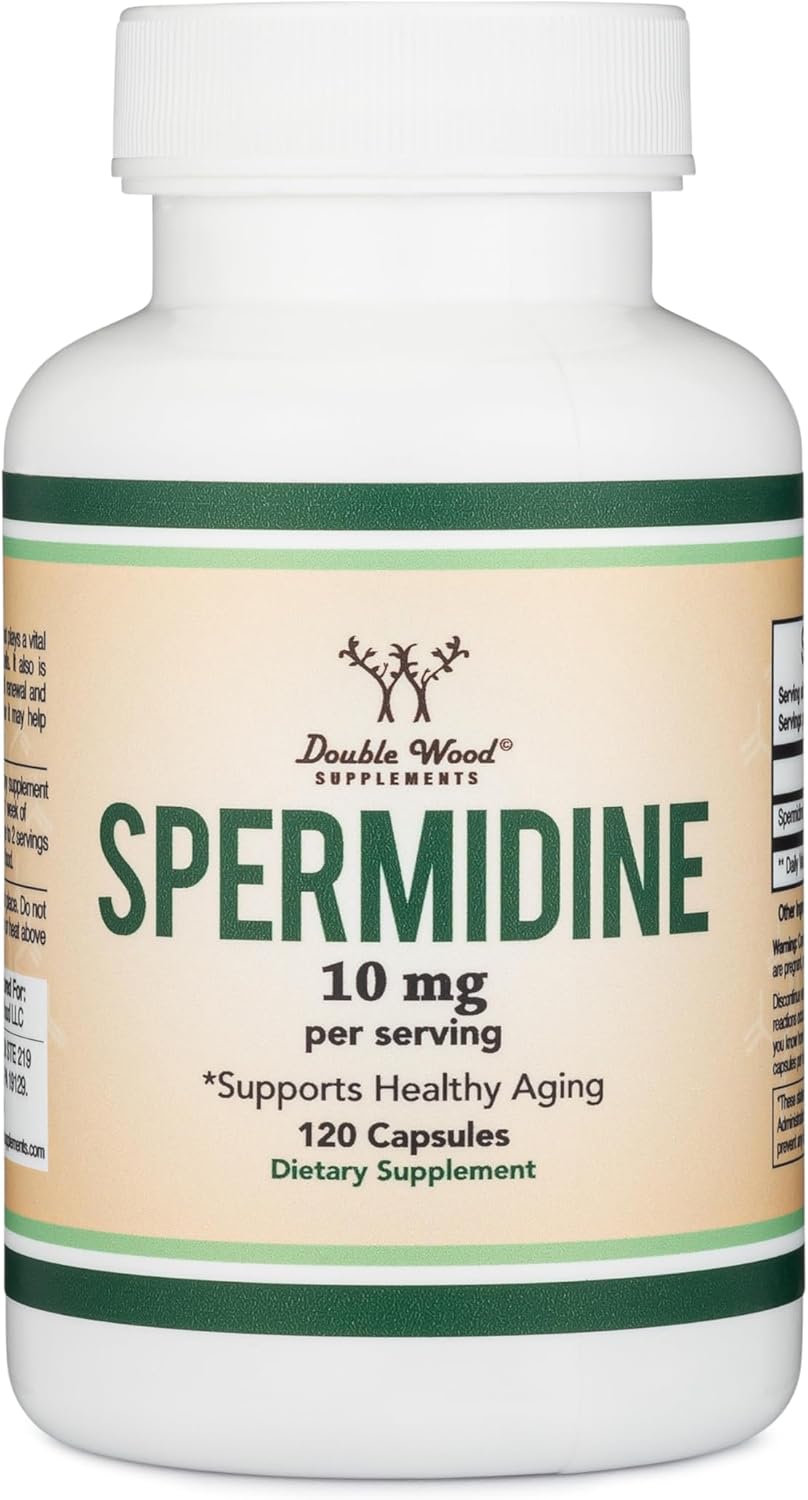 Double Wood Spermidine Supplement - 120 Capsules (10mg 99% Spermidine 3HCL) - Third Party Tested for Cell Membrane and Telomere Health