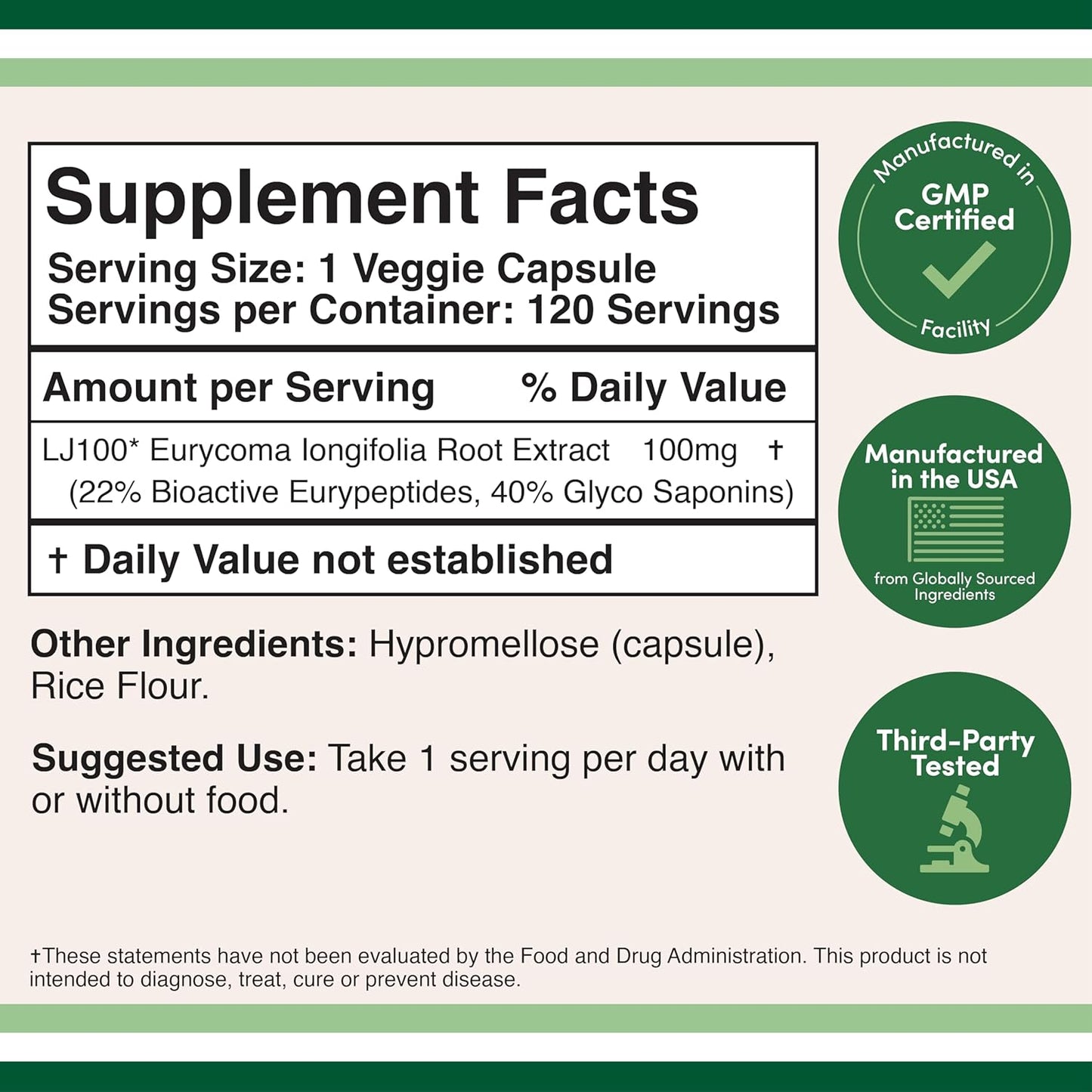 Double Wood Supplements LJ100 Tongkat Ali Capsules - Clinically Proven Men's Health Formula (120 Count)