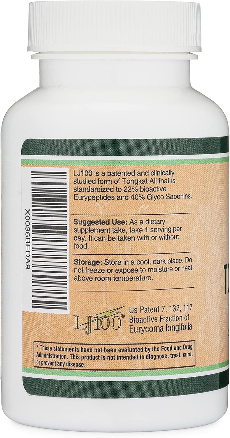 Double Wood Supplements LJ100 Tongkat Ali Capsules - Clinically Proven Men's Health Formula (120 Count)