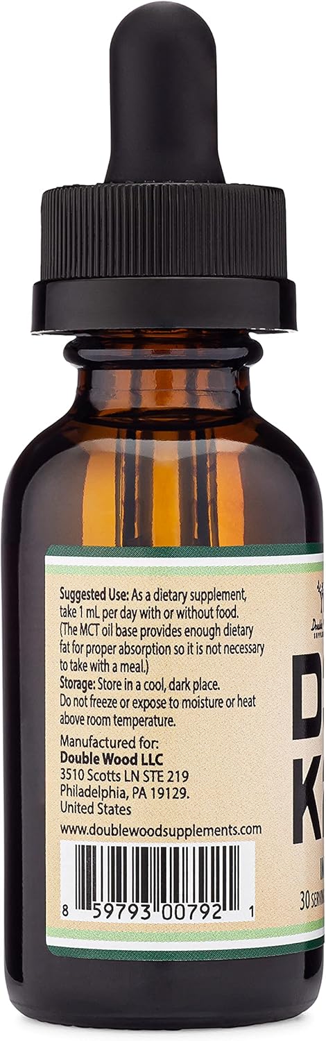 Double Wood Supplements Max Absorption Vitamin D3 K2 Liquid Drops - 5,000 IU D3 and 200mcg K2 MK-7 (K2Vital) - 30 Servings