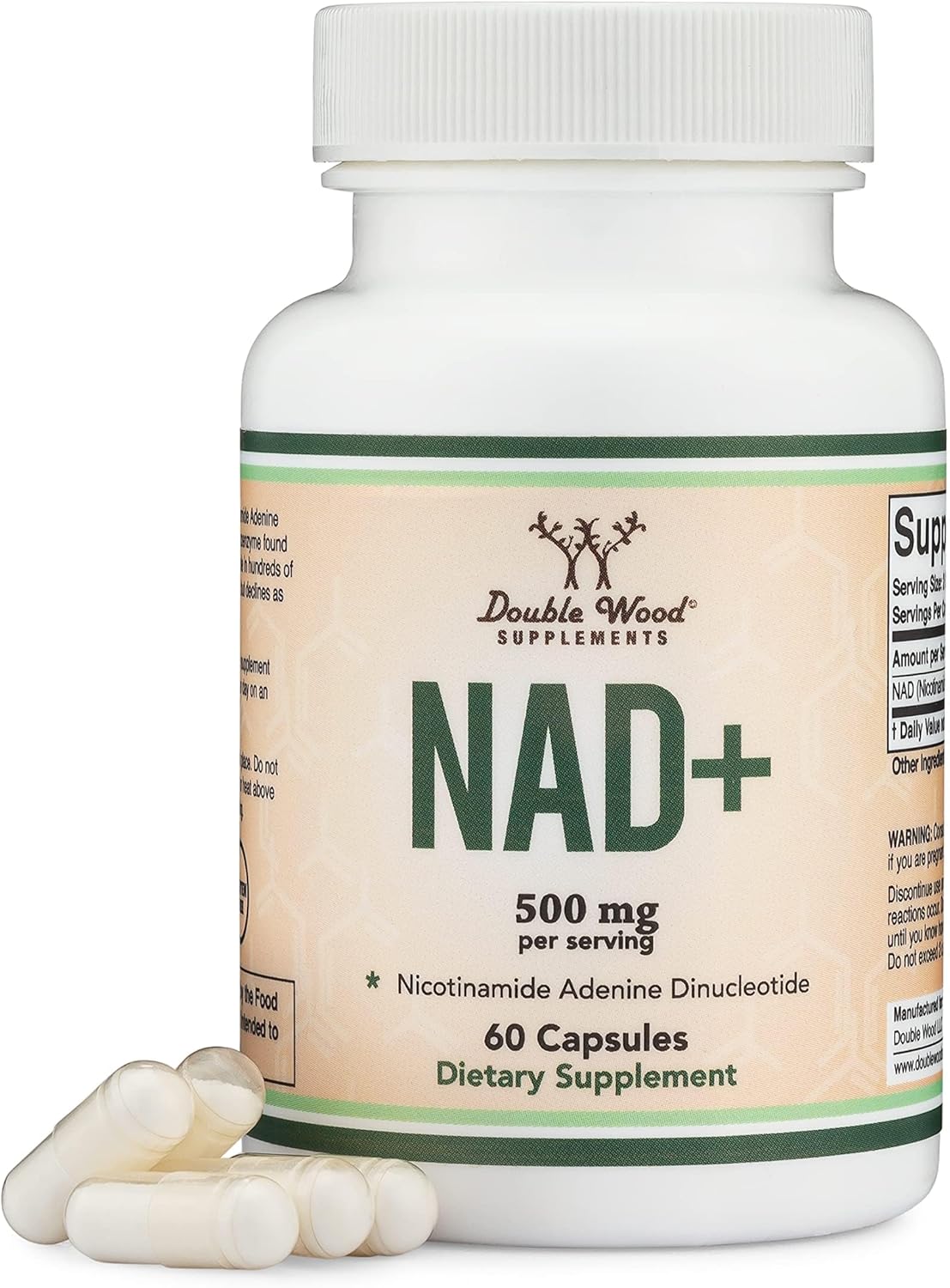 Double Wood Supplements NAD+ Booster - 500mg Pure NAD, 30 Day Supply, Third Party Tested, Vegan, Non-GMO