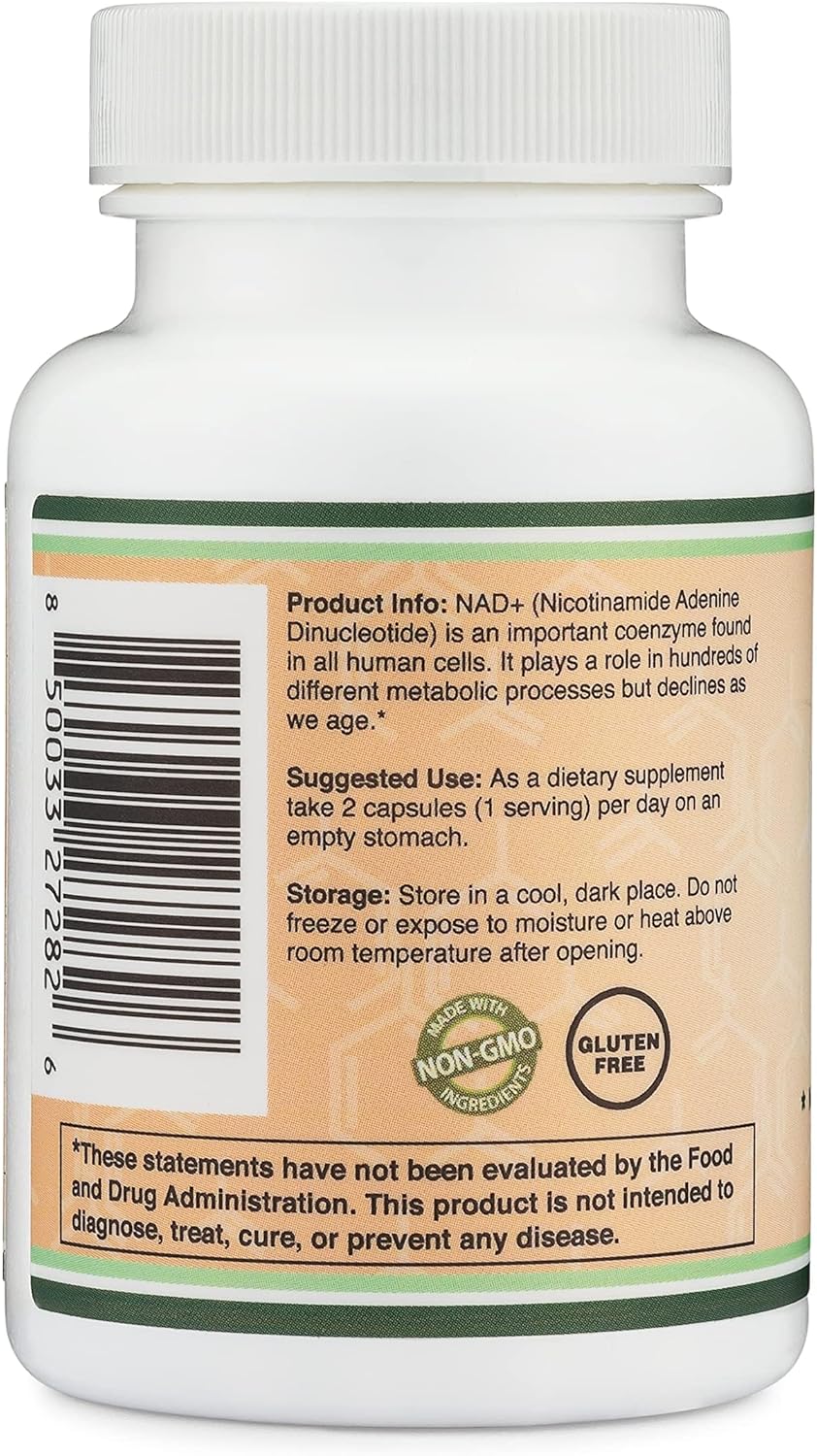 Double Wood Supplements NAD+ Booster - 500mg Pure NAD, 30 Day Supply, Third Party Tested, Vegan, Non-GMO