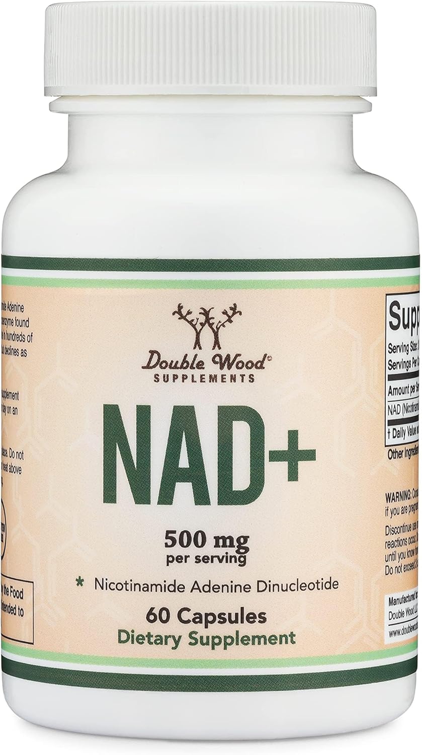 Double Wood Supplements NAD+ Booster - 500mg Pure NAD, 30 Day Supply, Third Party Tested, Vegan, Non-GMO