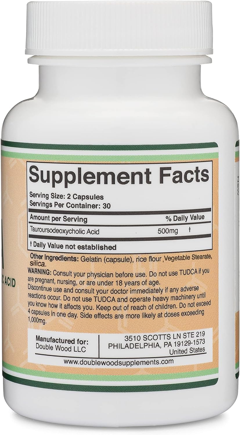 Double Wood Supplements TUDCA Bile Salts Liver Support Capsules - 500mg Servings - Gallbladder Cleanse - Strong Bitter Taste - 60 Capsules