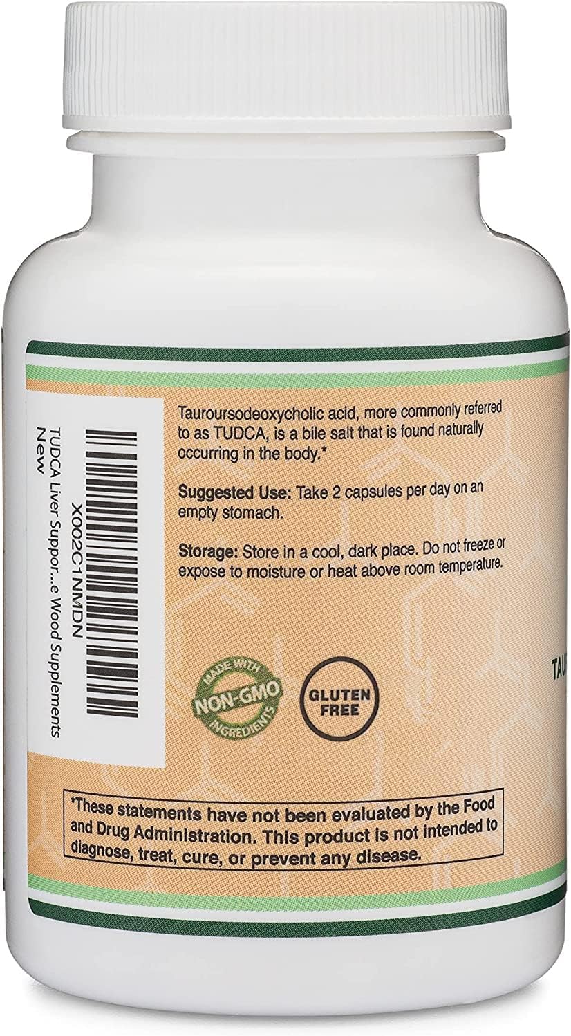 Double Wood Supplements TUDCA Bile Salts Liver Support Capsules - 500mg Servings - Gallbladder Cleanse - Strong Bitter Taste - 60 Capsules