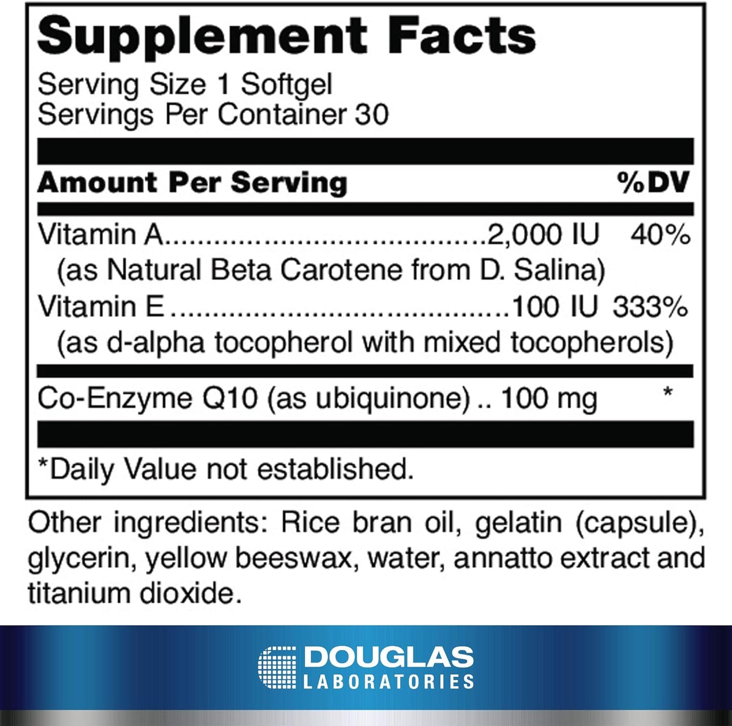 Douglas Laboratories Coenzyme Q10 with Vitamin A & E Softgels - Energy Production & Cell Function Support - 30 Count