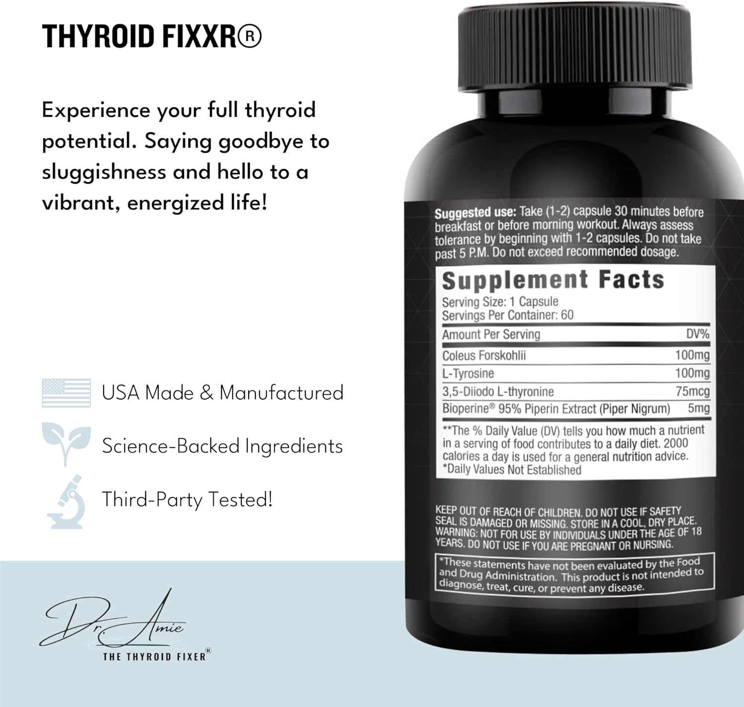 Dr. Amie's Fixxr T2 Thyroid Supplement - 30 Day Supply, 60 Capsules for Thyroid Support