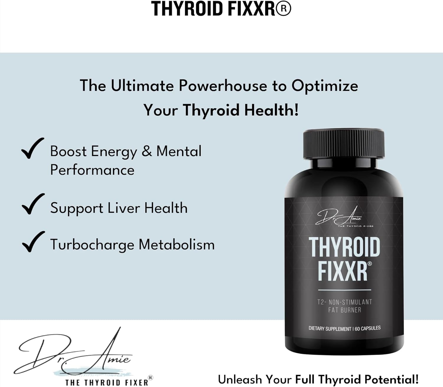 Dr. Amie's Fixxr T2 Thyroid Supplement - 30 Day Supply, 60 Capsules for Thyroid Support