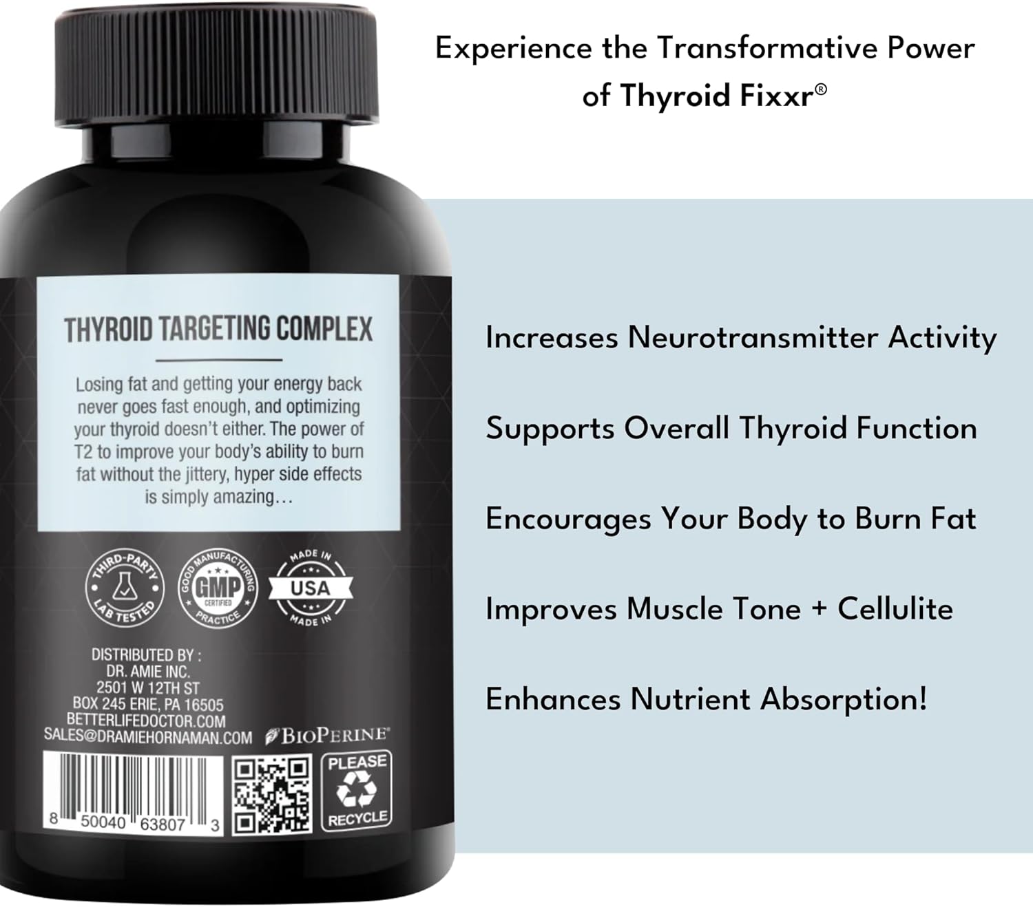 Dr. Amie's Fixxr T2 Thyroid Supplement - 30 Day Supply, 60 Capsules for Thyroid Support