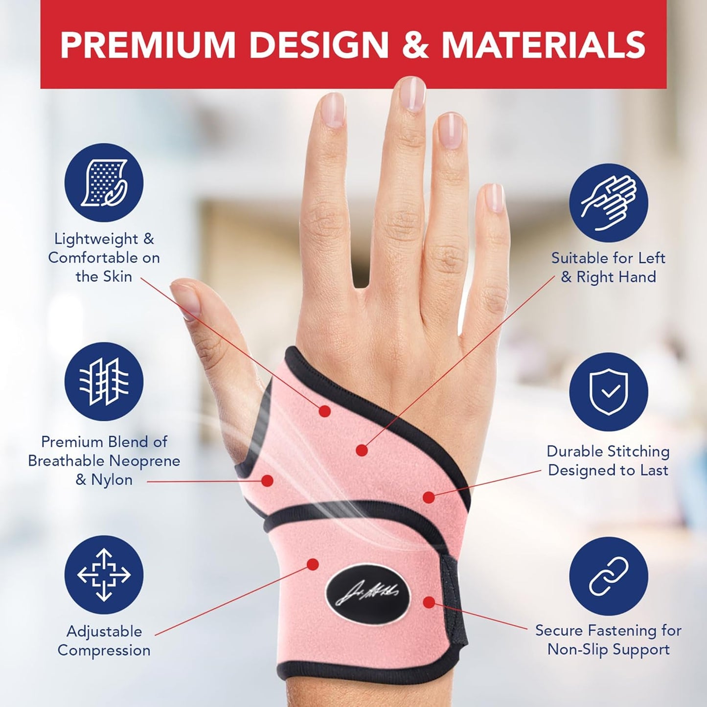Dr. Arthritis Wrist Brace for Carpal Tunnel & Arthritis - Doctor Developed Hand Support for Fitness & Weightlifting - Pink, 1 Pack with Handbook