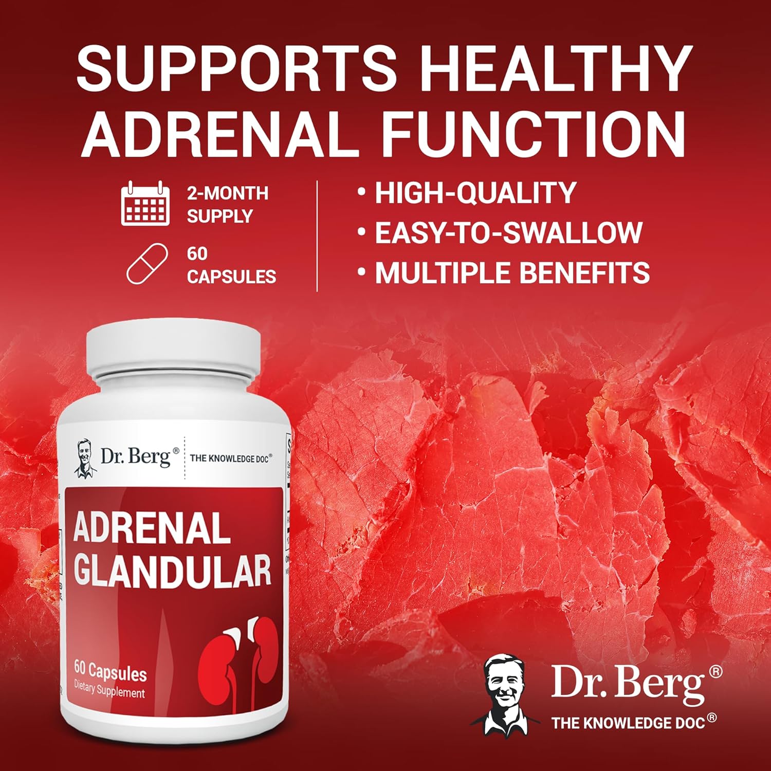 Dr. Berg Adrenal Glandular - Hormone Balance Formula for Healthy Adrenal Function - Adrenal Support Supplement with 60 Capsules