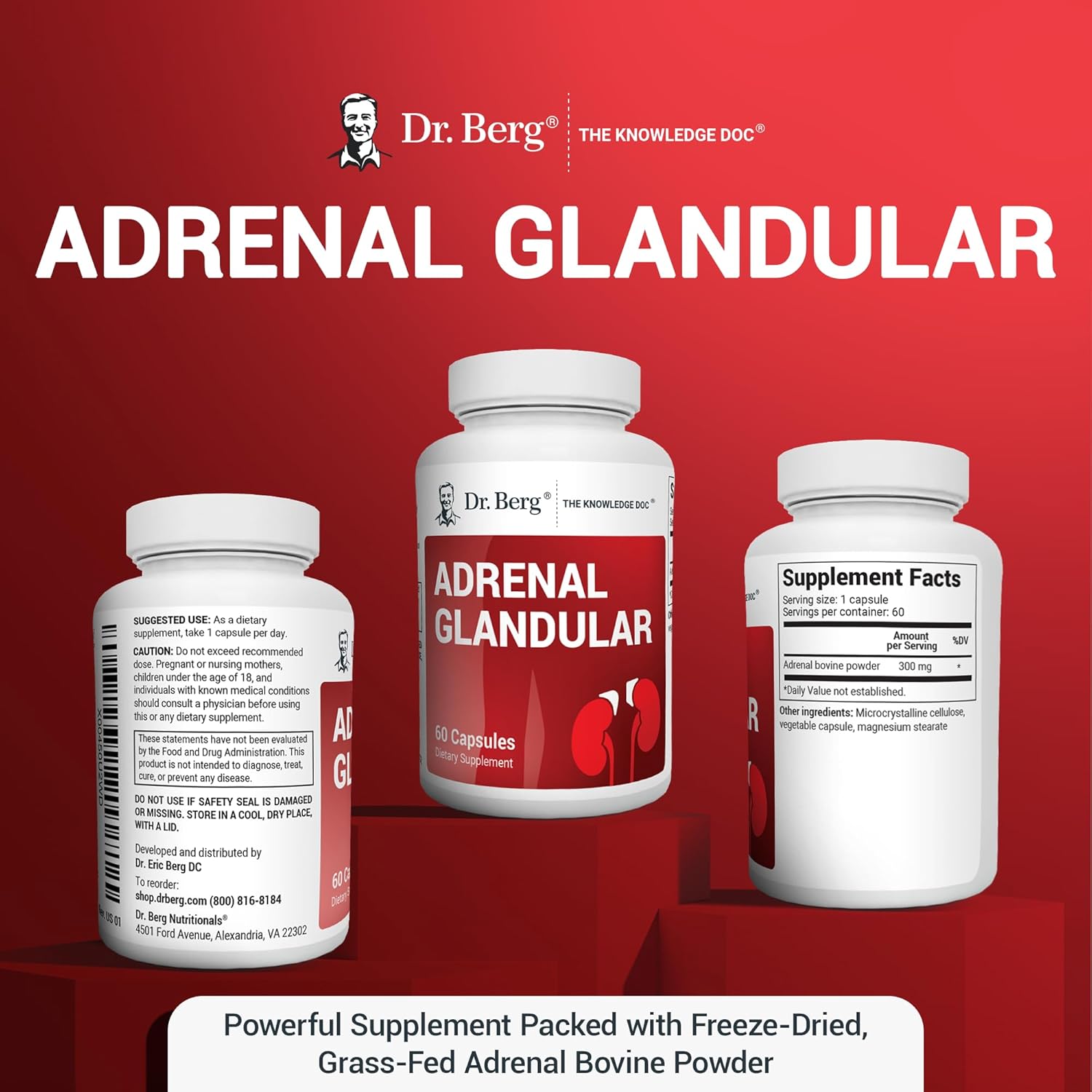 Dr. Berg Adrenal Glandular - Hormone Balance Formula for Healthy Adrenal Function - Adrenal Support Supplement with 60 Capsules