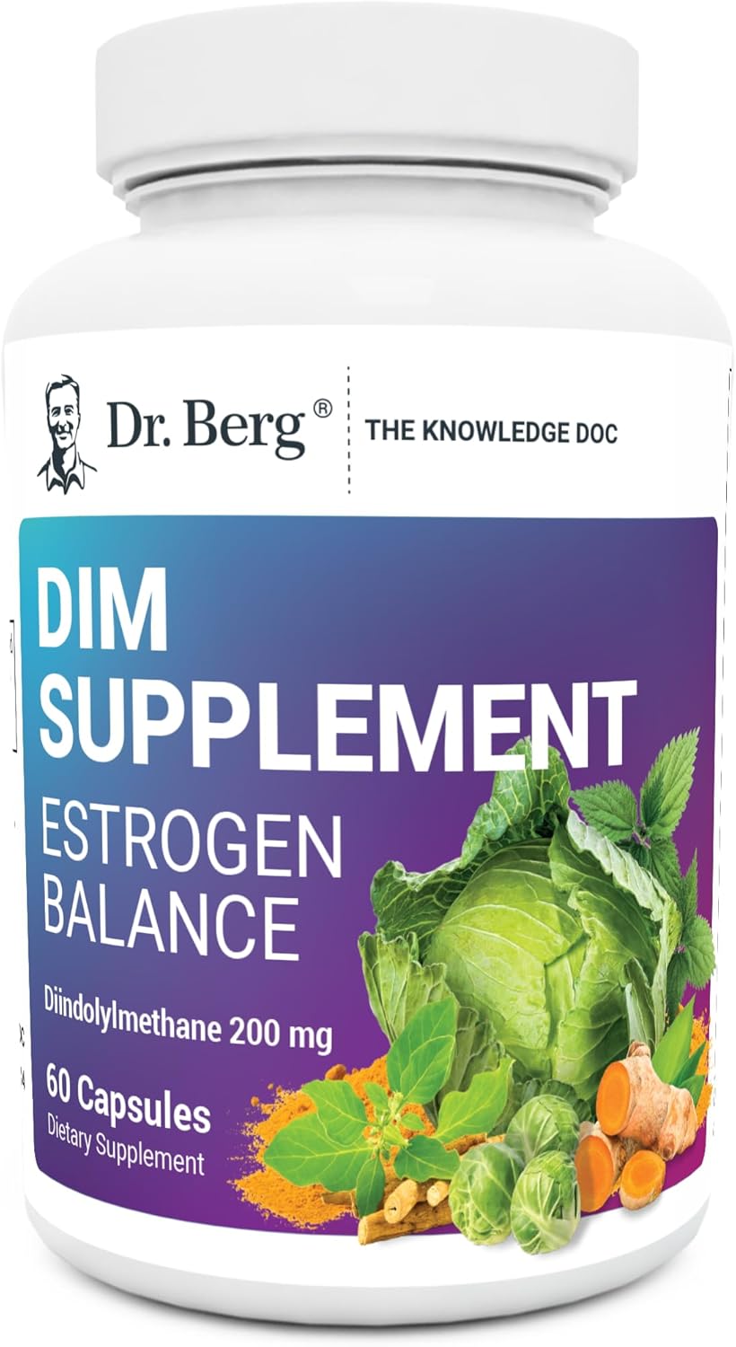 Dr. Berg DIM Supplement - Estrogen Balance for Women with Diindolylmethane - Menstrual Symptom & Menopause Relief - 60 Capsules