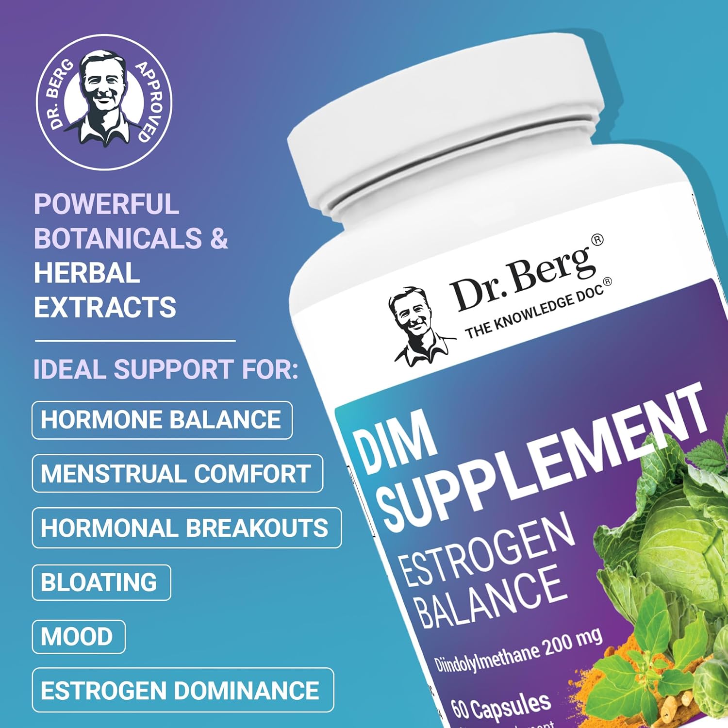 Dr. Berg DIM Supplement - Estrogen Balance for Women with Diindolylmethane - Menstrual Symptom & Menopause Relief - 60 Capsules