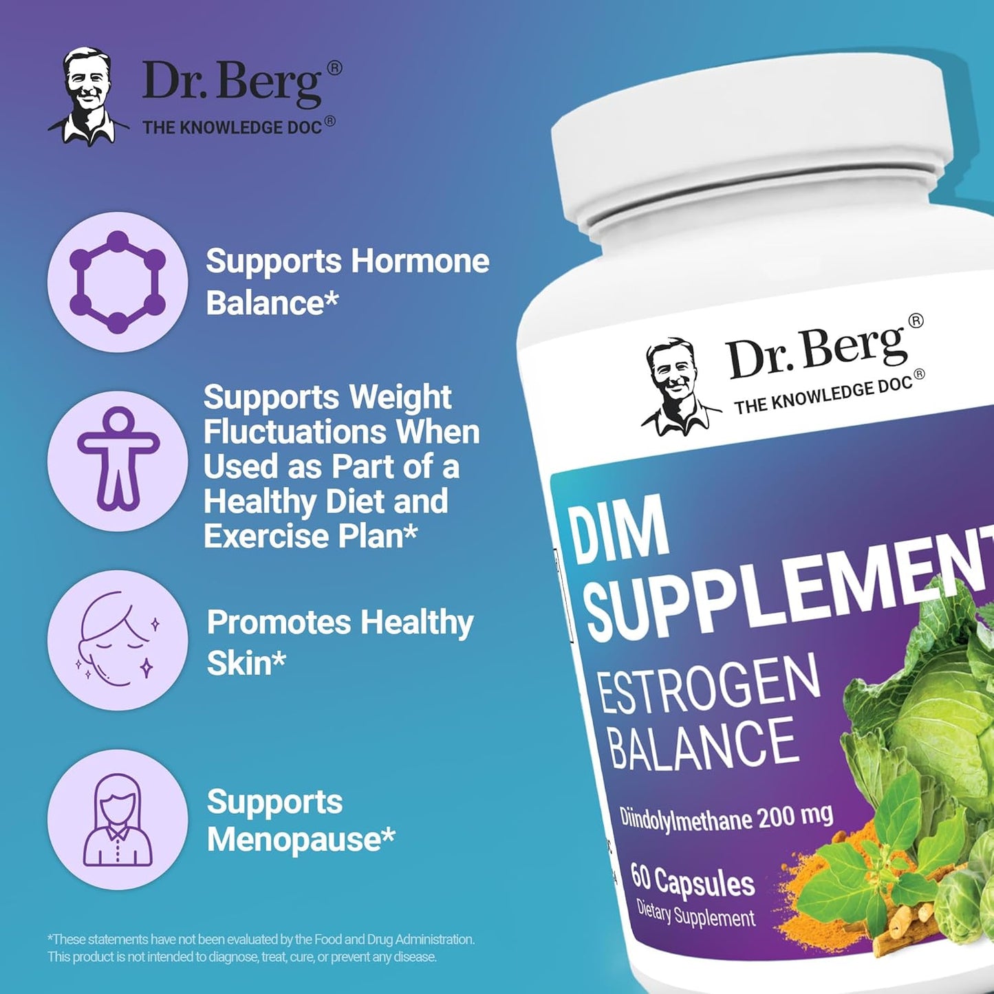 Dr. Berg DIM Supplement - Estrogen Balance for Women with Diindolylmethane - Menstrual Symptom & Menopause Relief - 60 Capsules