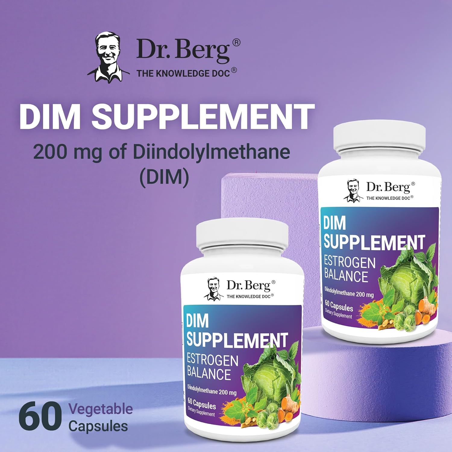 Dr. Berg DIM Supplement - Estrogen Balance for Women with Diindolylmethane - Menstrual Symptom & Menopause Relief - 60 Capsules
