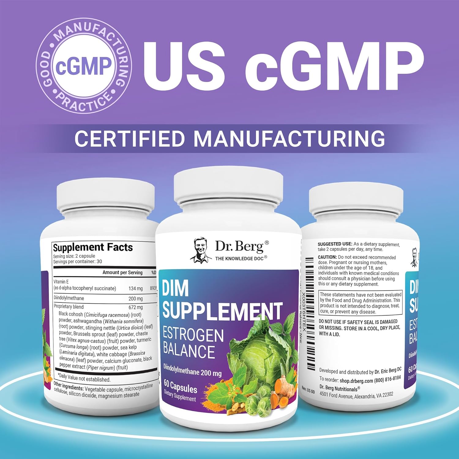 Dr. Berg DIM Supplement - Estrogen Balance for Women with Diindolylmethane - Menstrual Symptom & Menopause Relief - 60 Capsules