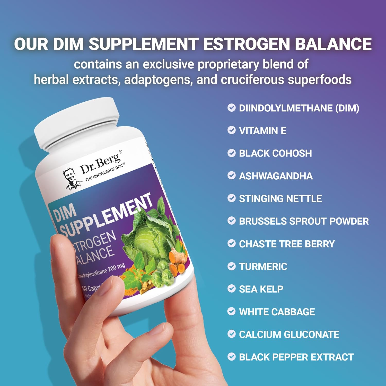 Dr. Berg DIM Supplement - Estrogen Balance for Women with Diindolylmethane - Menstrual Symptom & Menopause Relief - 60 Capsules