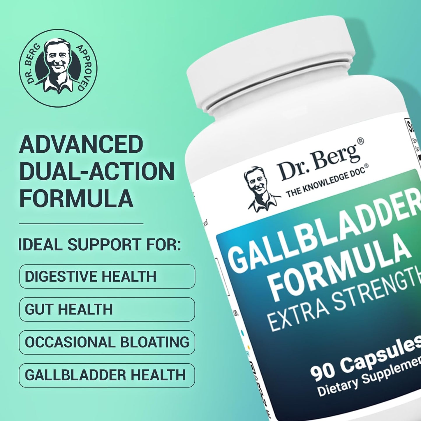 Dr. Berg Gallbladder Formula Extra Strength with Purified Bile Salts, Enzymes, & Digestive Herbs - 45-Day Supply (90 Capsules)