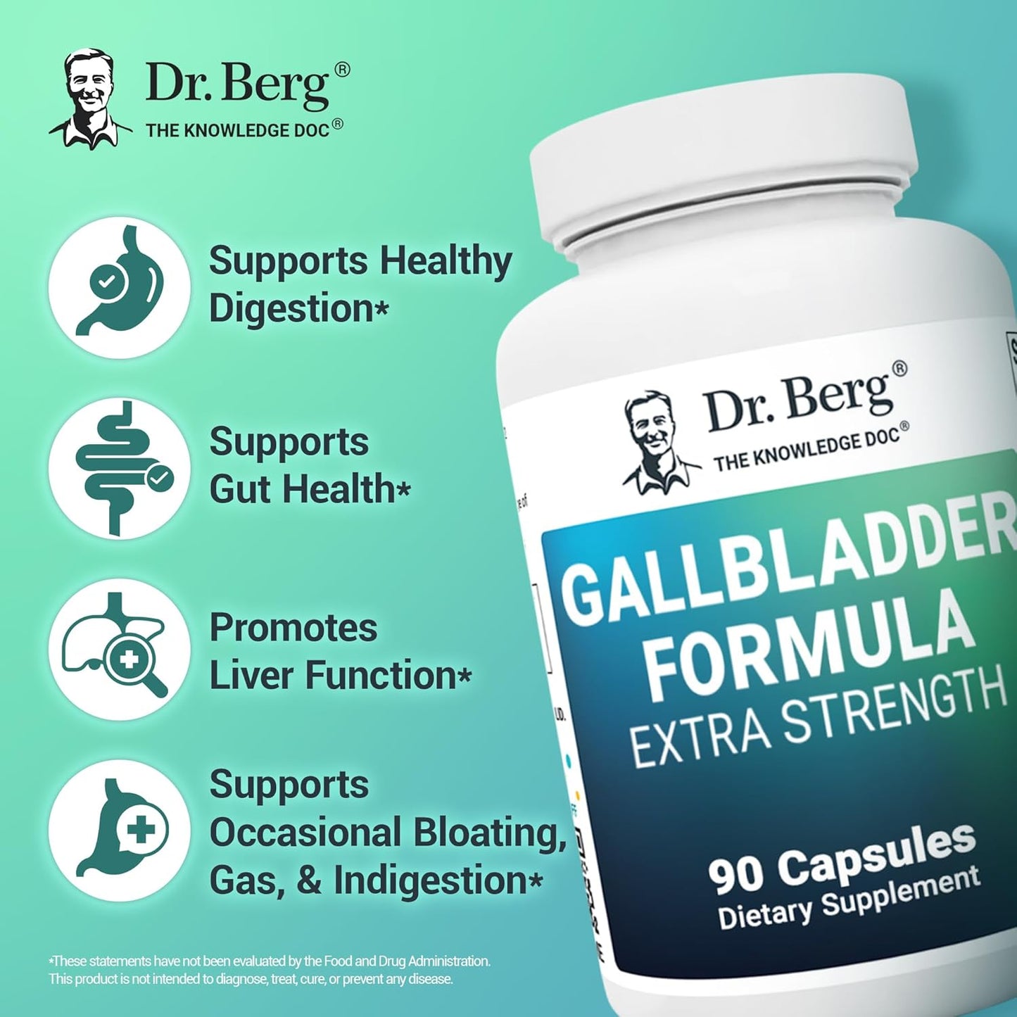 Dr. Berg Gallbladder Formula Extra Strength with Purified Bile Salts, Enzymes, & Digestive Herbs - 45-Day Supply (90 Capsules)