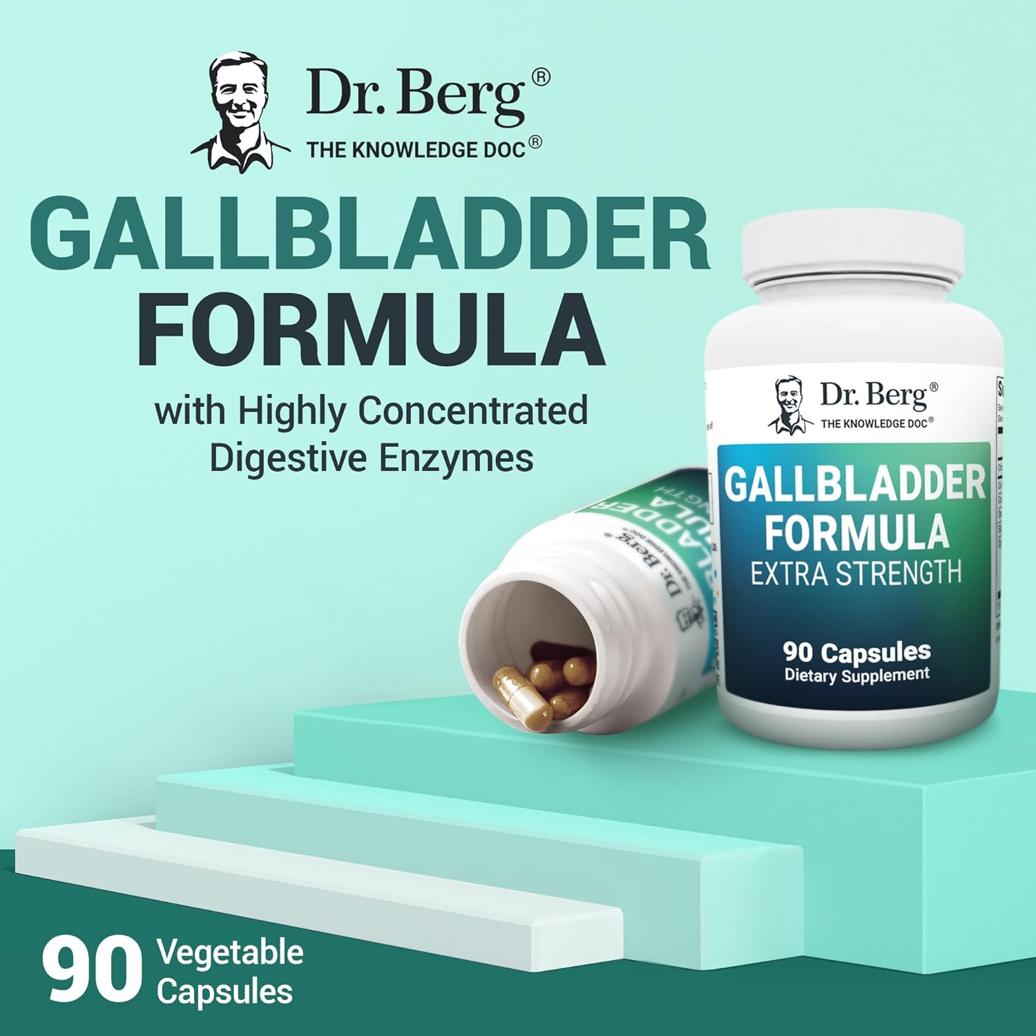 Dr. Berg Gallbladder Formula Extra Strength with Purified Bile Salts, Enzymes, & Digestive Herbs - 45-Day Supply (90 Capsules)