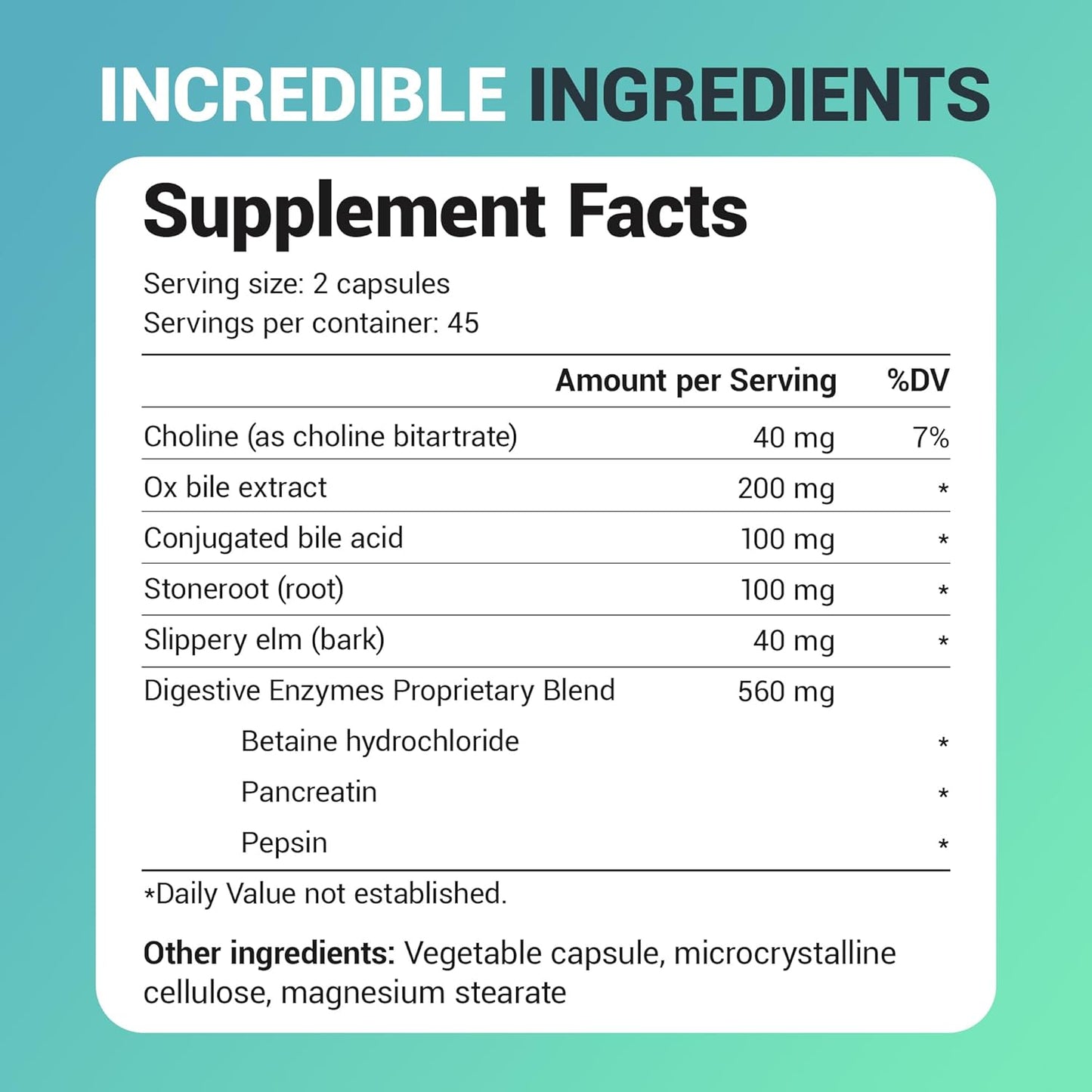 Dr. Berg Gallbladder Formula Extra Strength with Purified Bile Salts, Enzymes, & Digestive Herbs - 45-Day Supply (90 Capsules)