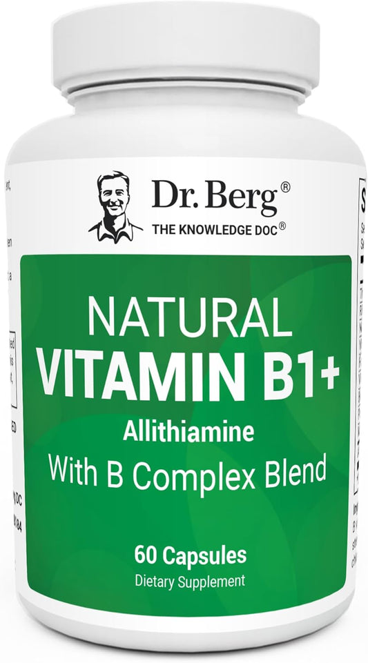 Dr. Berg Natural Vitamin B Complex Supplement with Allithiamine - Essential B1 B6 B12 Vitamins for Men & Women - 60 Capsules