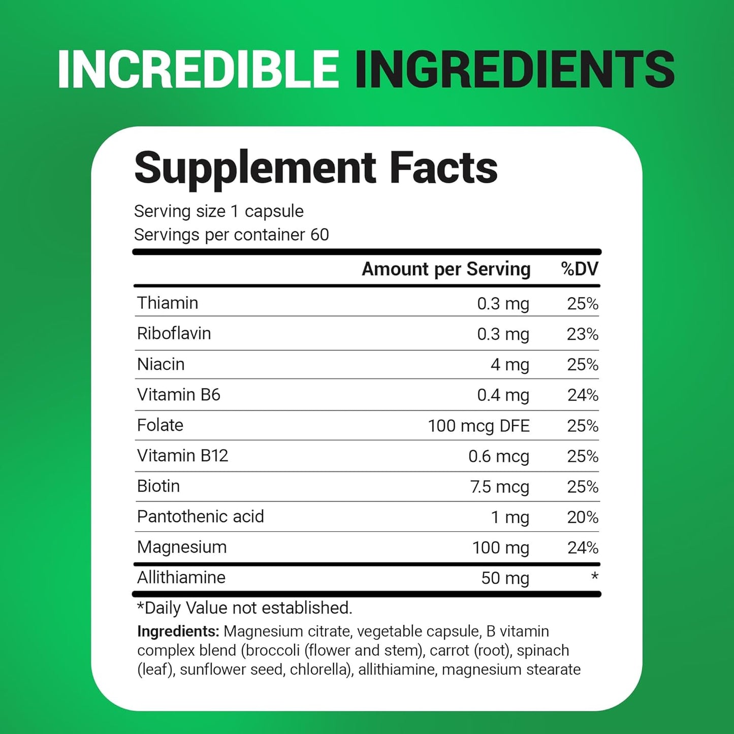 Dr. Berg Natural Vitamin B Complex Supplement with Allithiamine - Essential B1 B6 B12 Vitamins for Men & Women - 60 Capsules