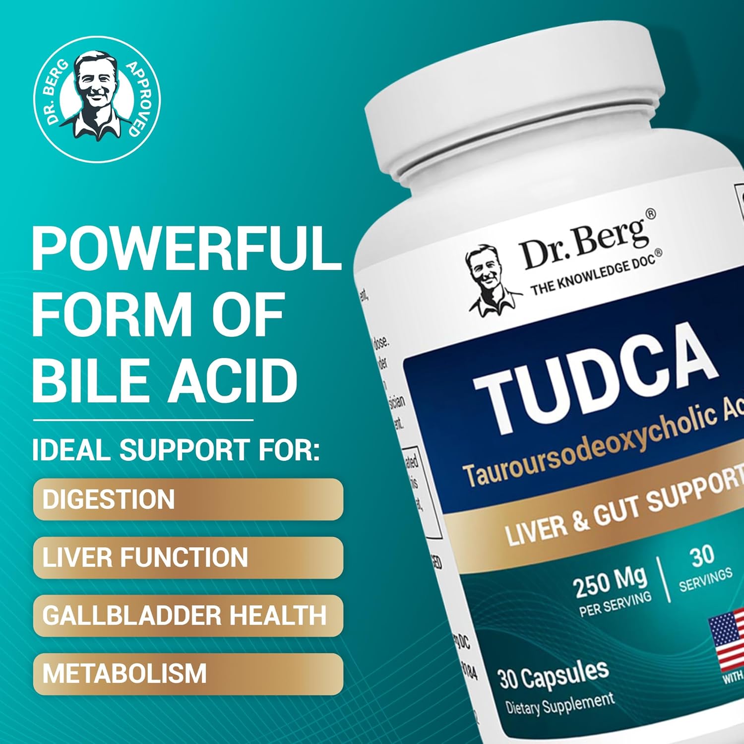 Dr. Berg TUDCA Supplement - Powerful Formula for Liver, Bile, Gallbladder & Digestive Health - 30 Capsules