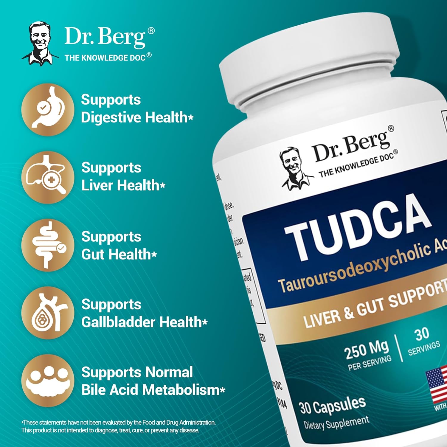 Dr. Berg TUDCA Supplement - Powerful Formula for Liver, Bile, Gallbladder & Digestive Health - 30 Capsules