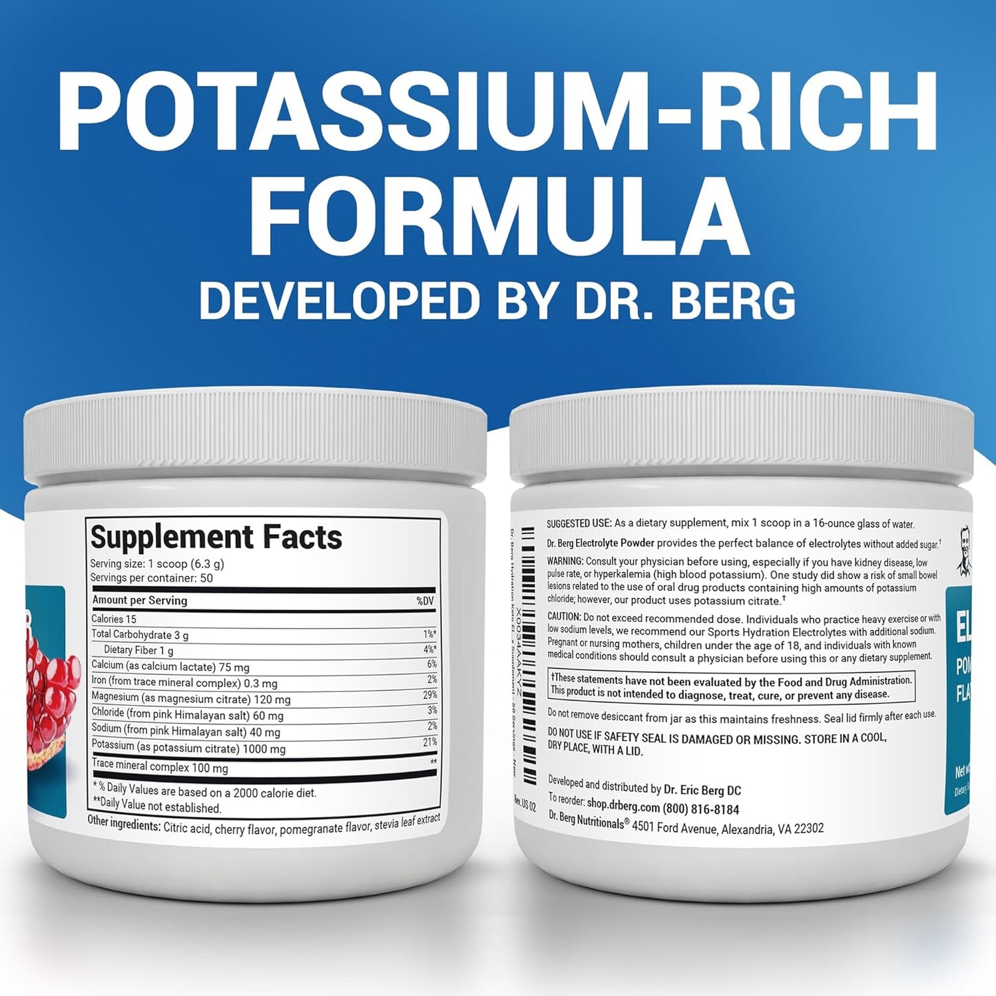 Dr. Berg Zero Sugar Hydration Keto Electrolyte Powder with Potassium and Himalayan Salt - Pomegranate Cherry Drink Supplement