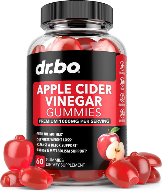 Dr. Bo Apple Cider Vinegar Gummies - Support for Weight Loss, Detox, Digestion, Gut Health - 1000MG ACV Gummy with The Mother - Natural Supplements